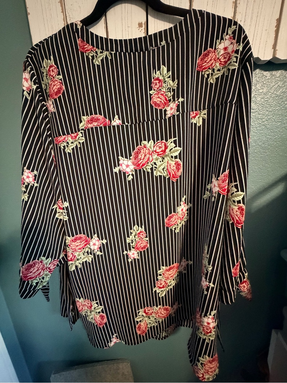 Catherines Black Pinstripe Tunic with Red Rose Print - Picture 3 of 6
